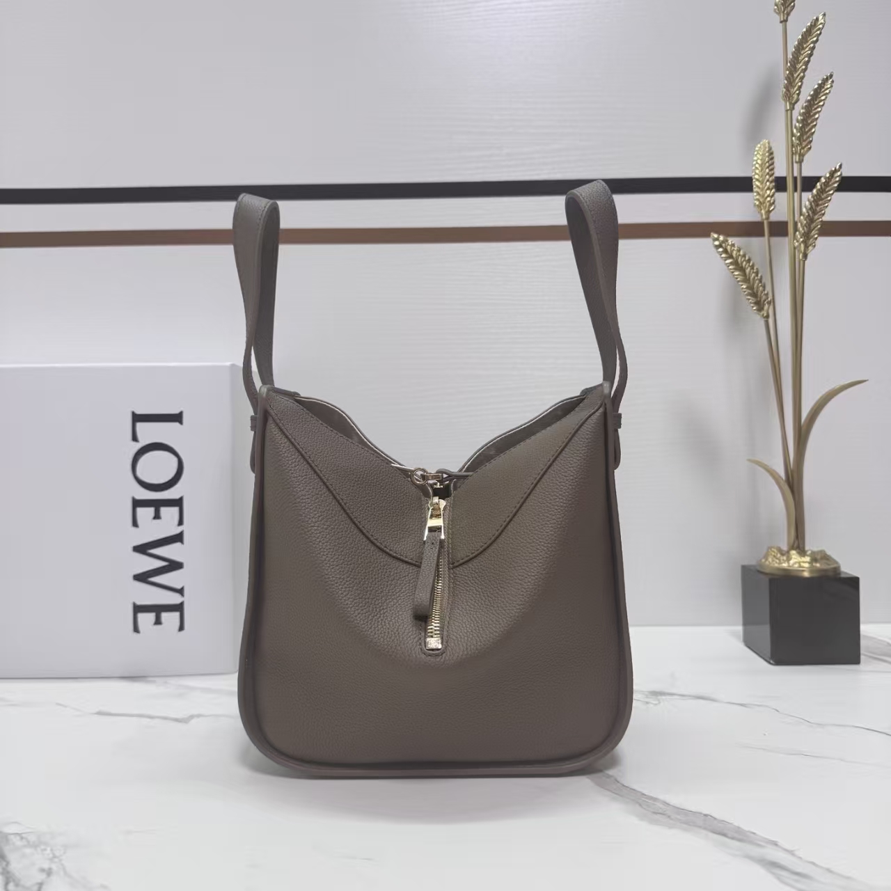 LOEWE Hammock Compact Bag in Taupe Soft Grained Calfskin
