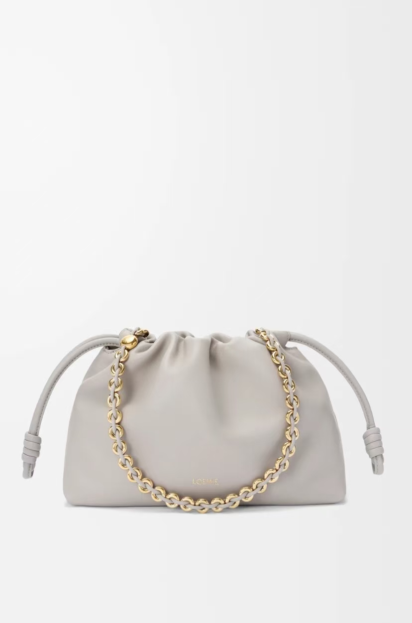 LOEWE Medium Flamenco Bag - Silver Gray, Donut Chain & Pleated Design
