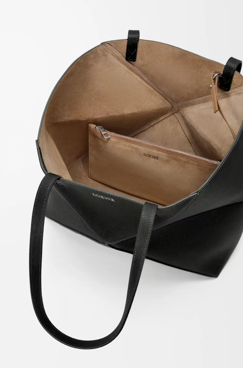 LOEWE Medium Puzzle Fold Tote in Black Soft Grained Calfskin