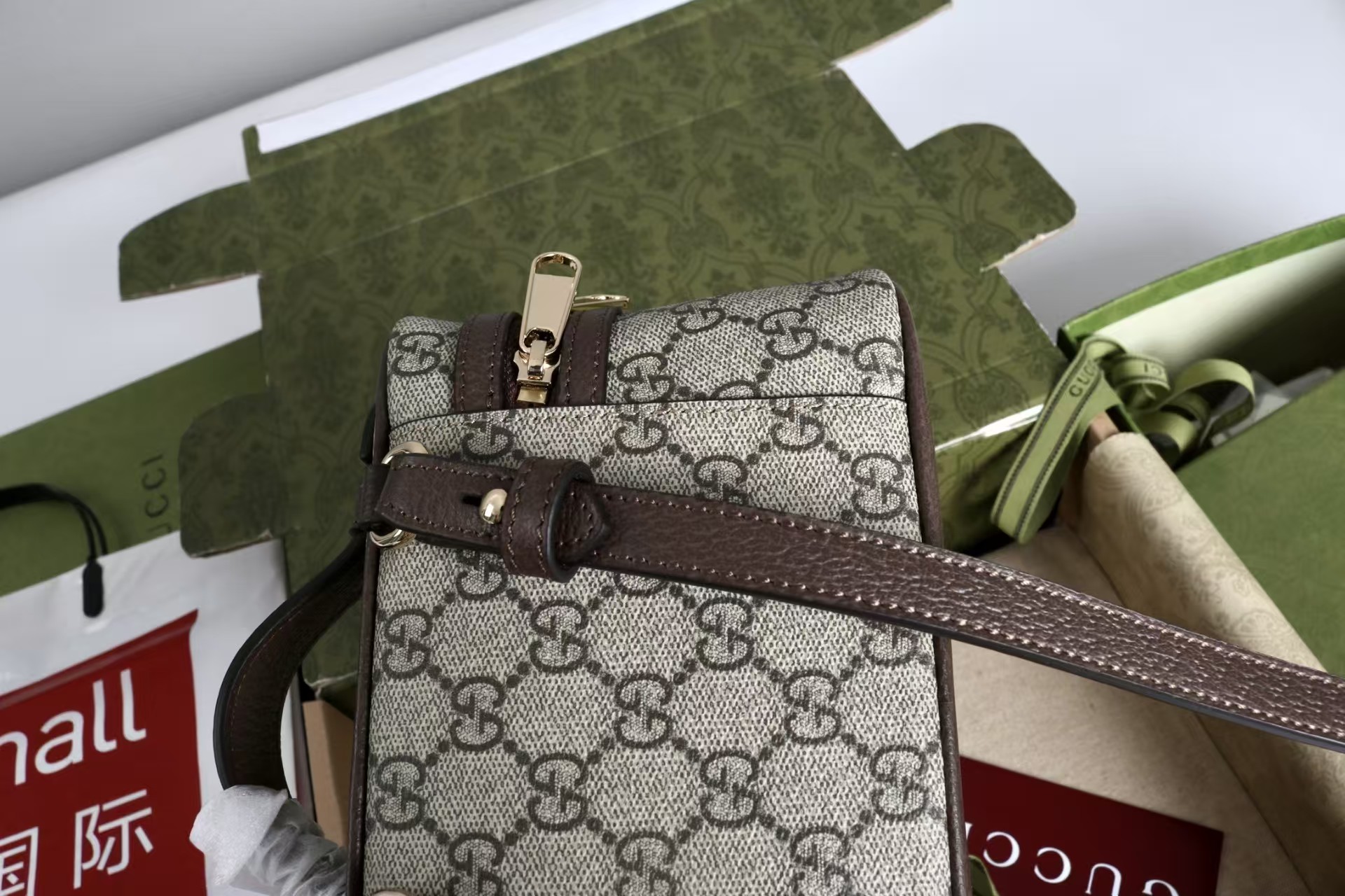 Gucci Ophidia Small Cosmetic Case in Beige/Dark Brown GG Coated Canvas