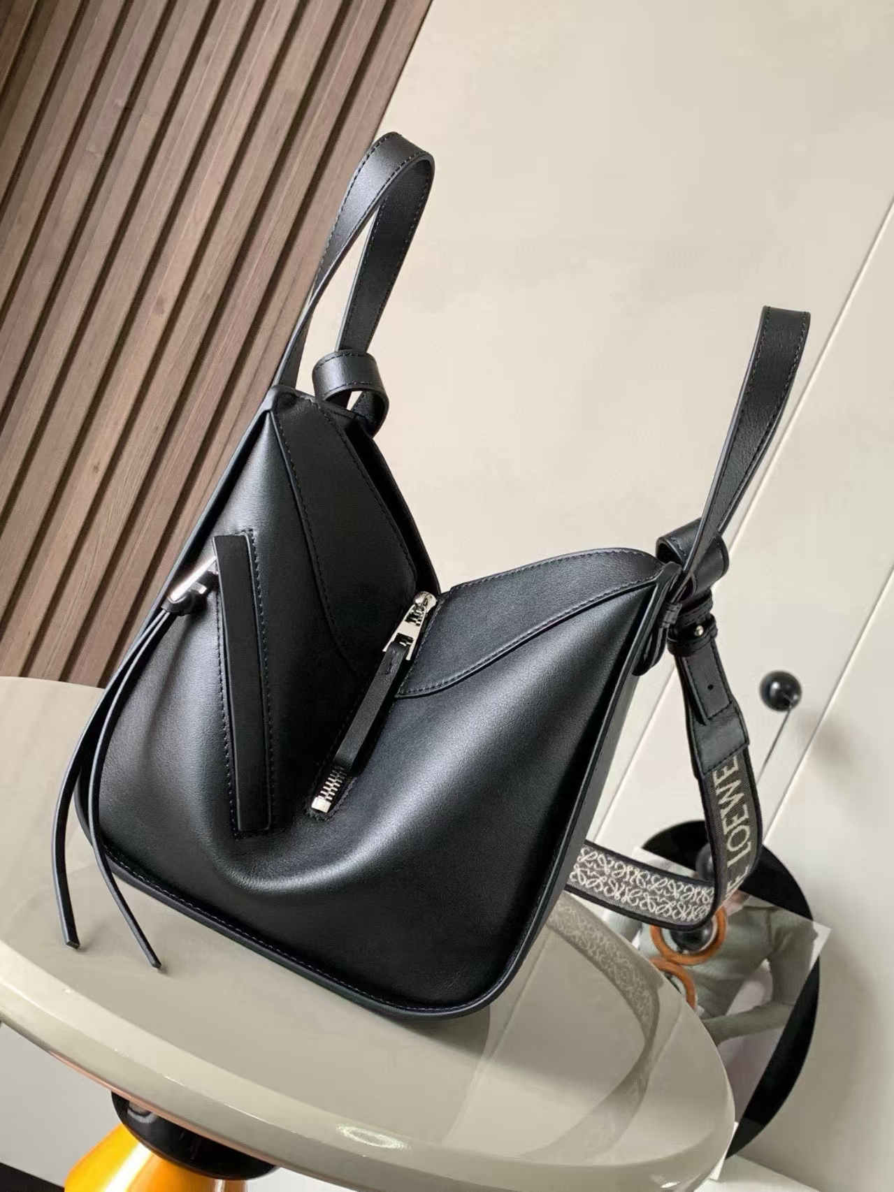 LOEWE Hammock Compact Bag - Black, Classic Calfskin & Foldable Design