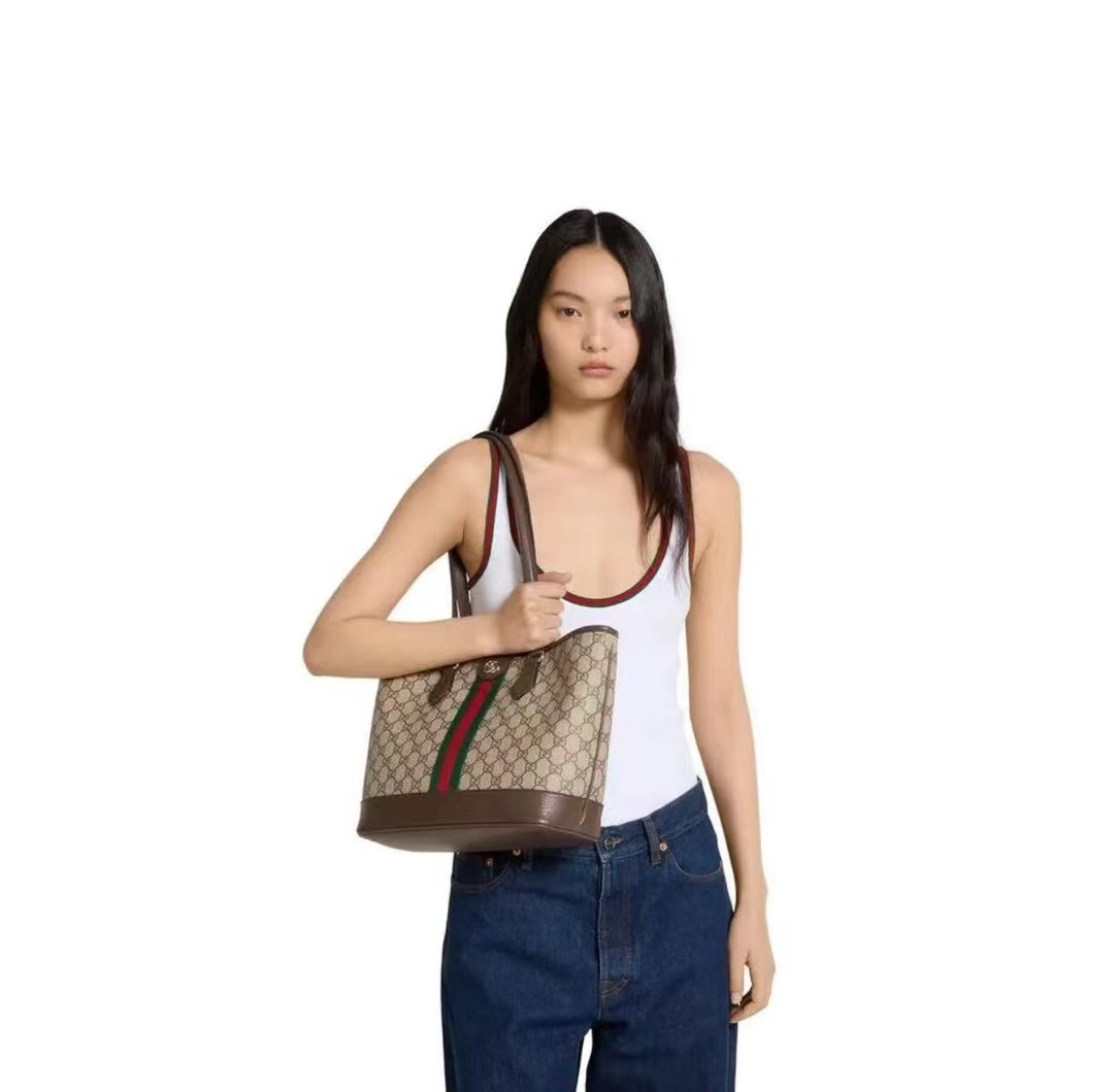 Gucci Ophidia Medium Tote in Beige/Dark Brown GG Canvas