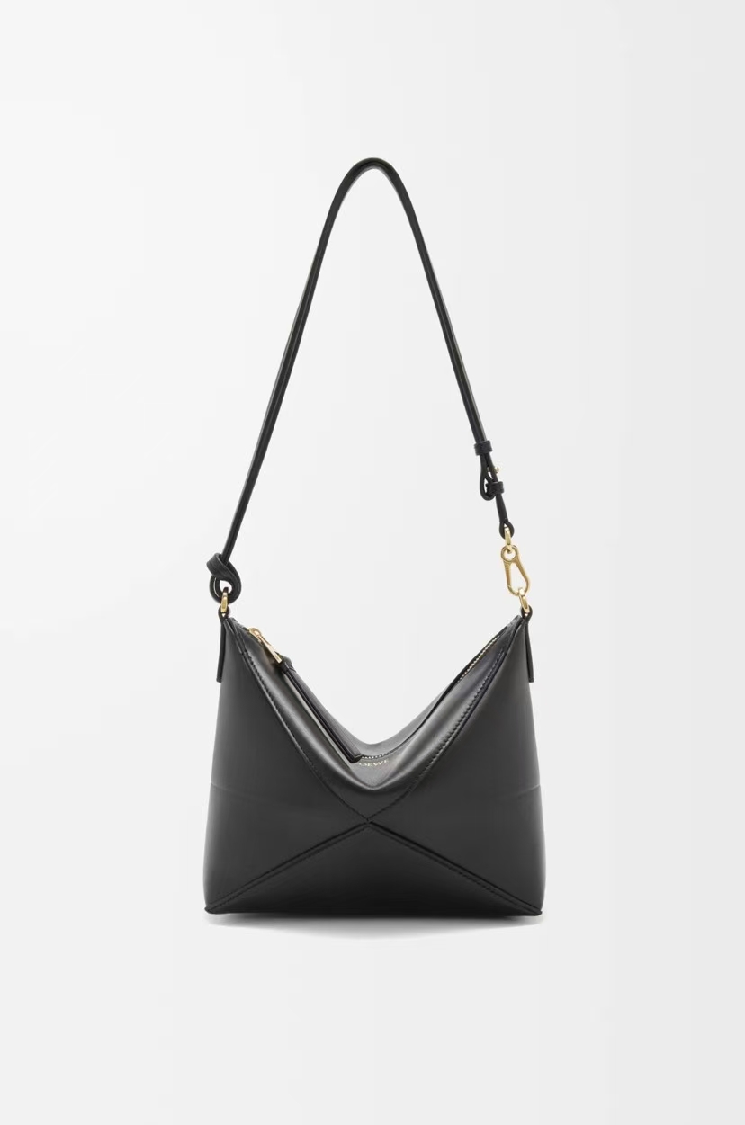 LOEWE Puzzle Fold Pouch - Black, Glossy Nappa Leather & Geometric Fold