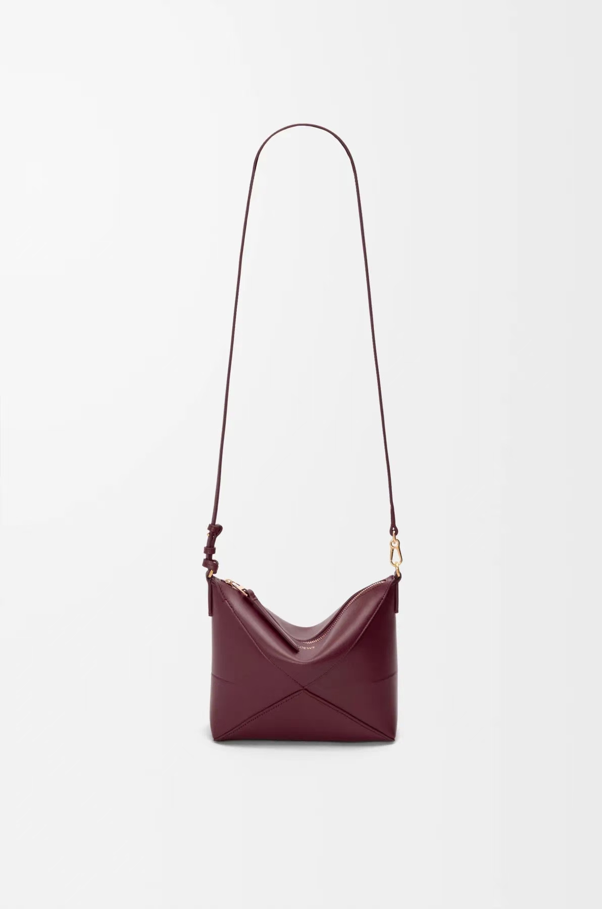 LOEWE Puzzle Fold Pouch - Dark Burgundy, Glossy Nappa Leather & Geometric Fold