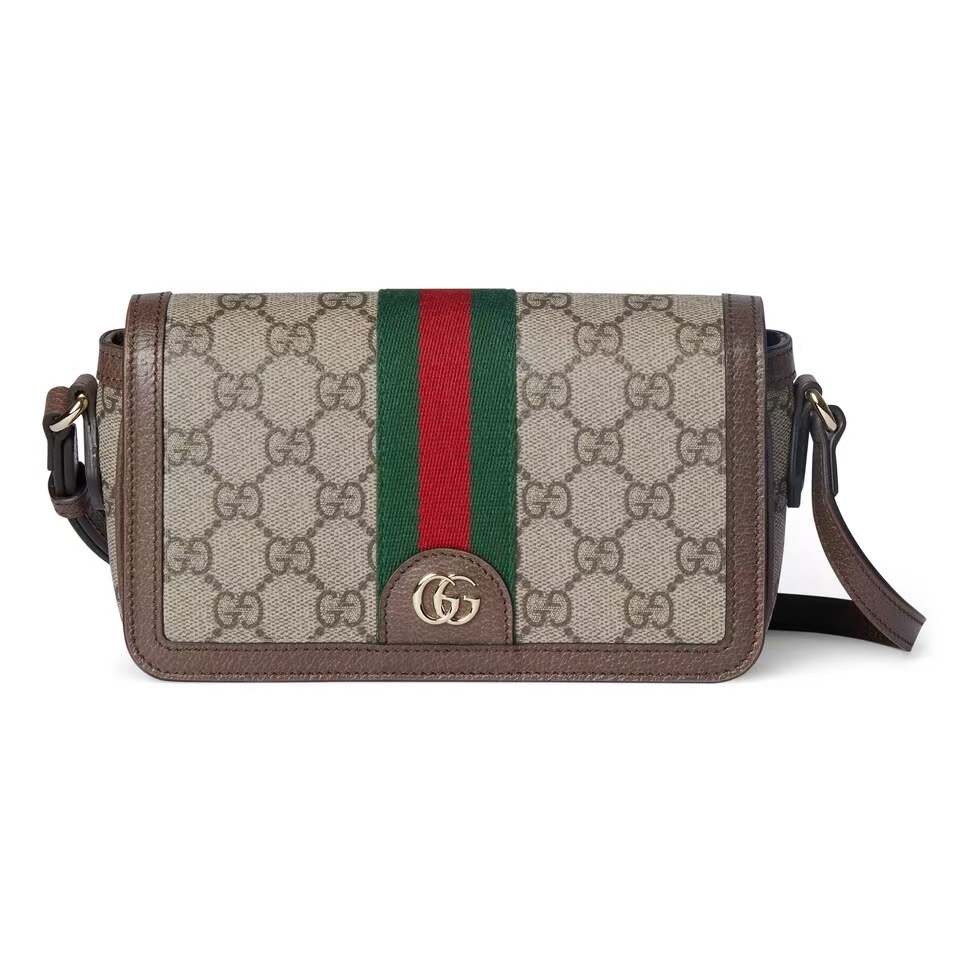 Gucci Ophidia Mini Shoulder Bag in Beige/Dark Brown GG Coated Canvas