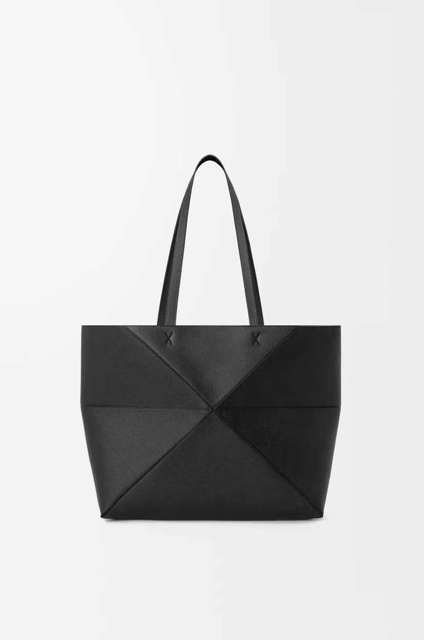 LOEWE Medium Puzzle Fold Tote in Black Soft Grained Calfskin