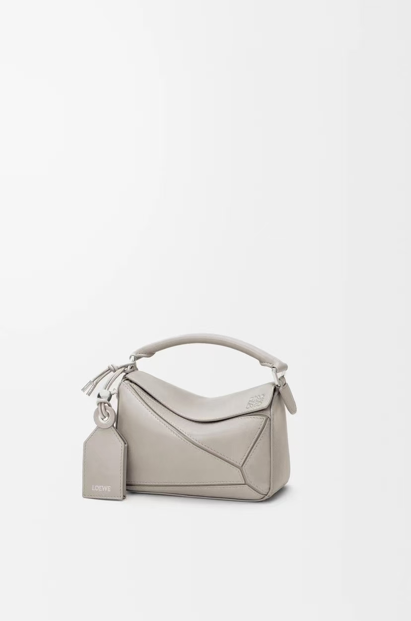LOEWE Mini Featherlight Puzzle Bag in Silver Gray Napa Lambskin