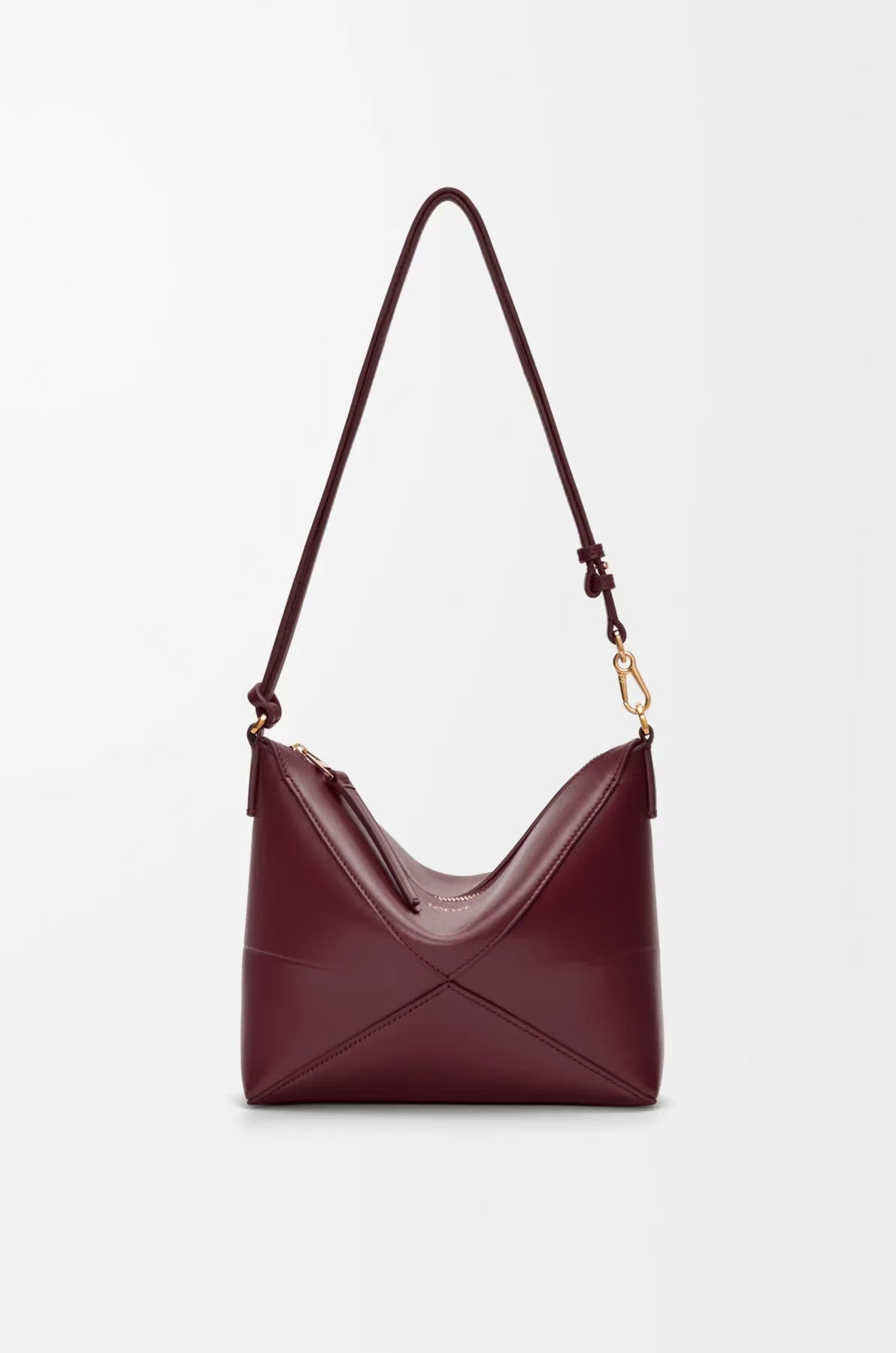 LOEWE Puzzle Fold Pouch - Dark Burgundy, Glossy Nappa Leather & Geometric Fold