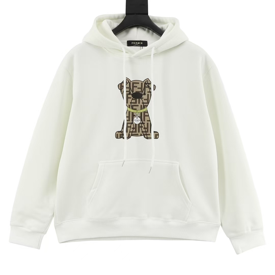 FENDI Playful Puppy Print Hoodie in White | Chic Casual