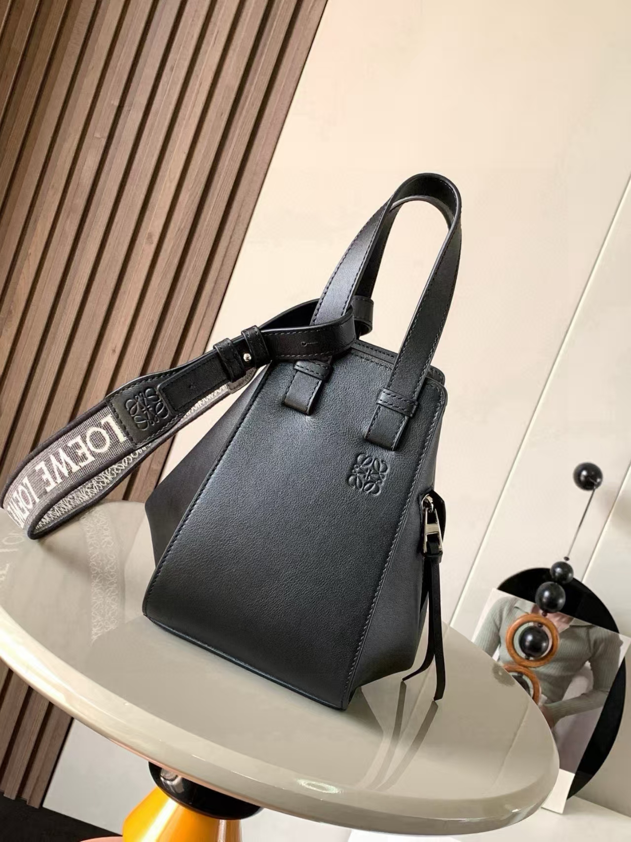 LOEWE Hammock Compact Bag - Black, Classic Calfskin & Foldable Design