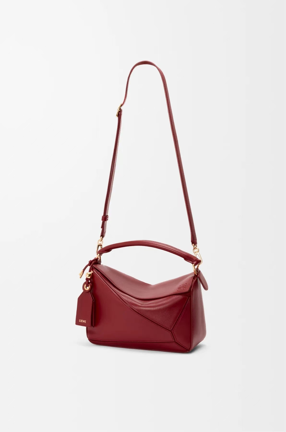 LOEWE Mini Featherlight Puzzle Bag in Caramel Red Napa Lambskin