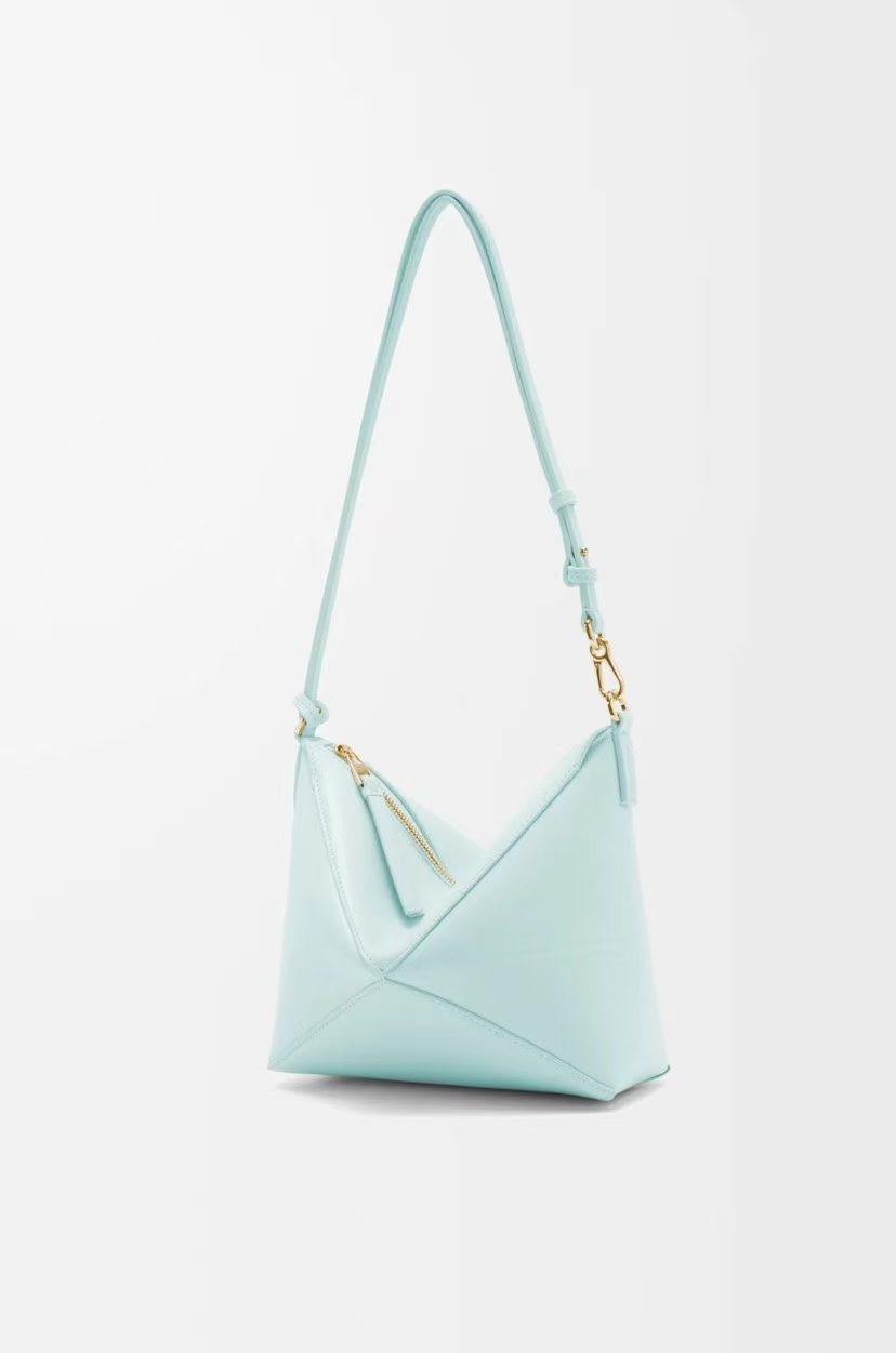 LOEWE Puzzle Fold Pouch - Glacier Blue, Glossy Nappa Leather & Geometric Fold