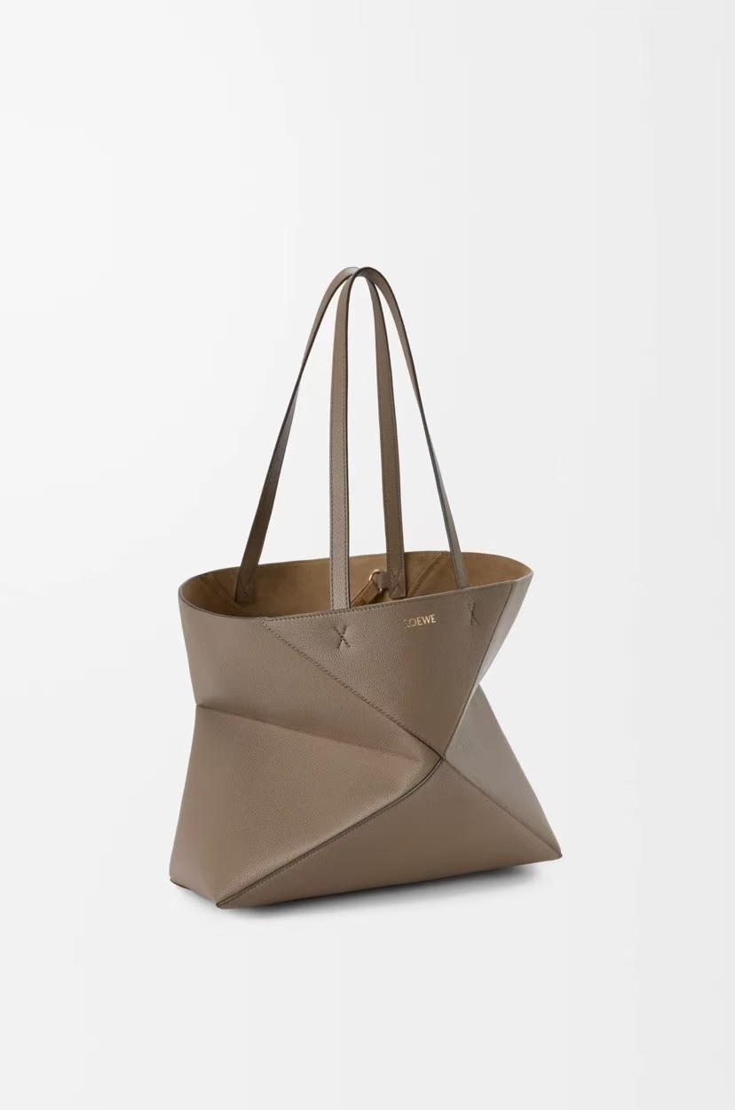 LOEWE Medium Puzzle Fold Tote in Taupe Soft Grained Calfskin