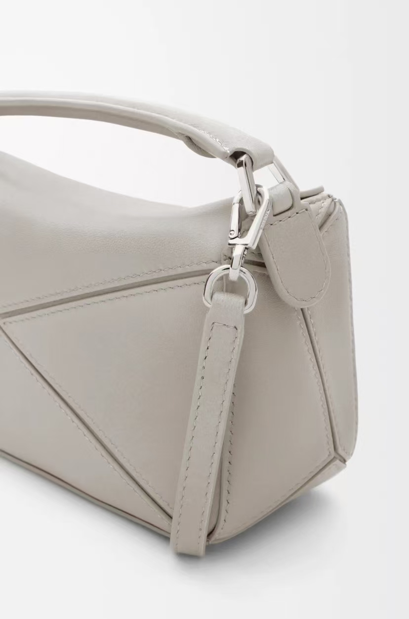 LOEWE Mini Featherlight Puzzle Bag in Silver Gray Napa Lambskin