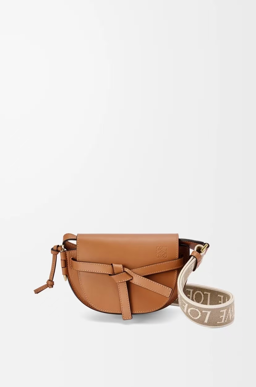 LOEWE Mini Gate Bag - Tan, Soft Calfskin & Jacquard Pattern