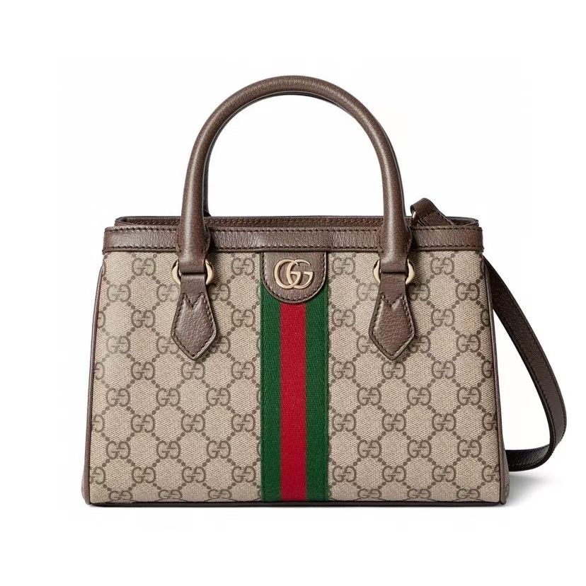 Gucci Ophidia Small Tote with Removable Strap in Beige/Dark Brown GG Canvas