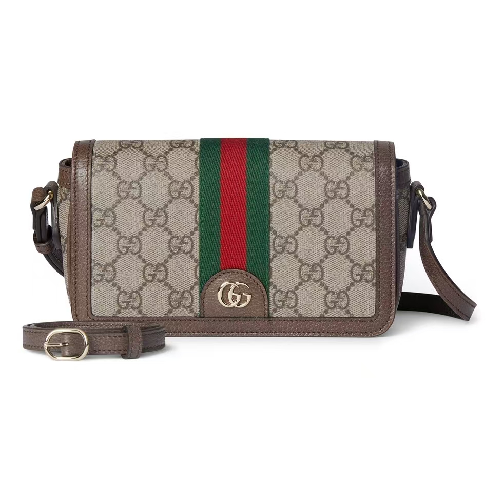 Gucci Ophidia Mini Shoulder Bag in Beige/Dark Brown GG Coated Canvas