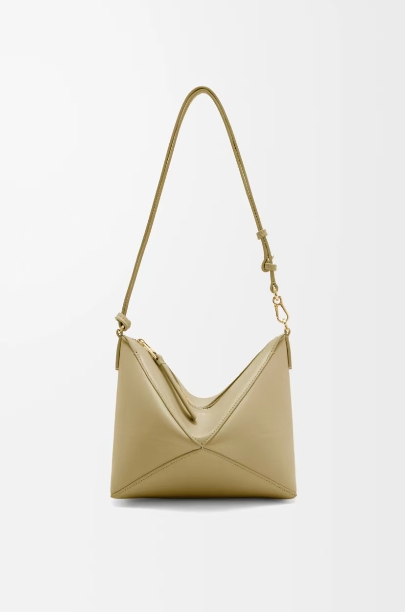 LOEWE Puzzle Fold Pouch - Clay Green, Glossy Nappa Leather & Geometric Fold