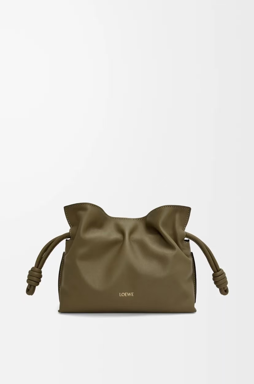LOEWE Mini Flamenco Clutch - Deep Khaki Green, Napa Leather & Drawstring