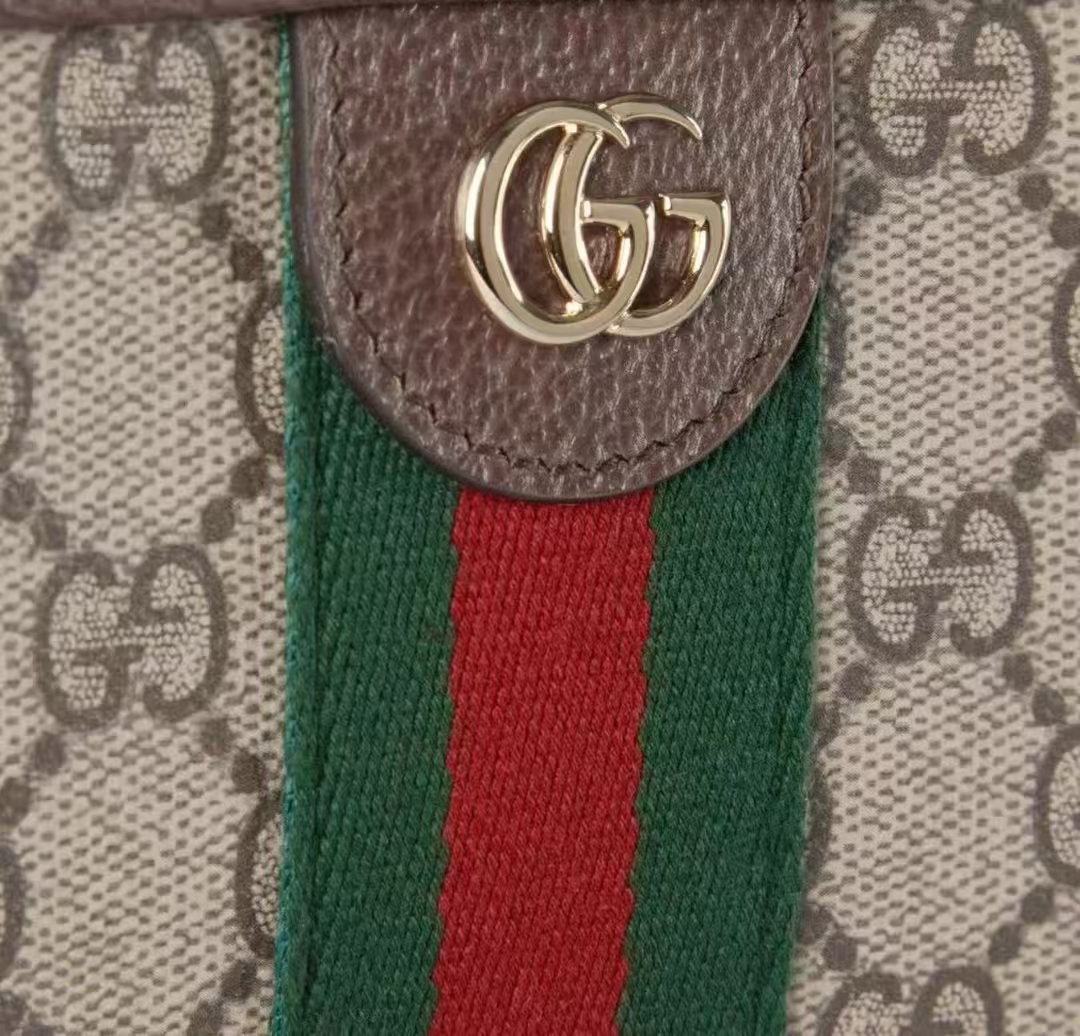 Gucci Ophidia Small Camera Bag in Beige/Dark Brown GG Coated Canvas