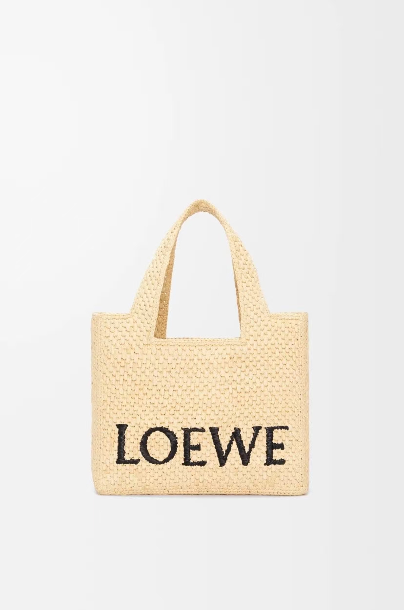 LOEWE Mini Tote Bag - Natural Raffia, Font Logo & Summer Style