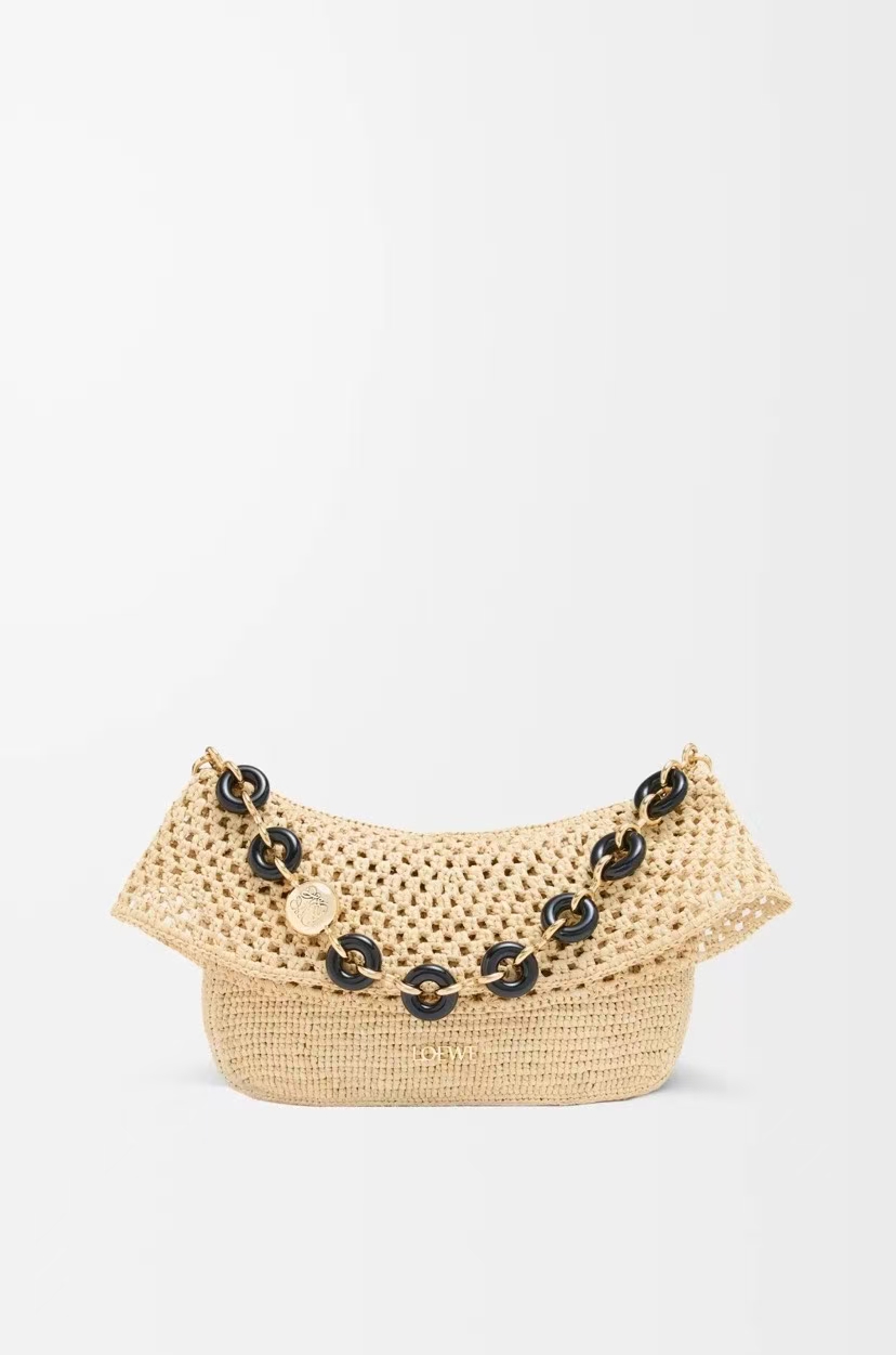 LOEWE Ola Bag - Medium, Woven Raffia & Cowhide Trim, Natural