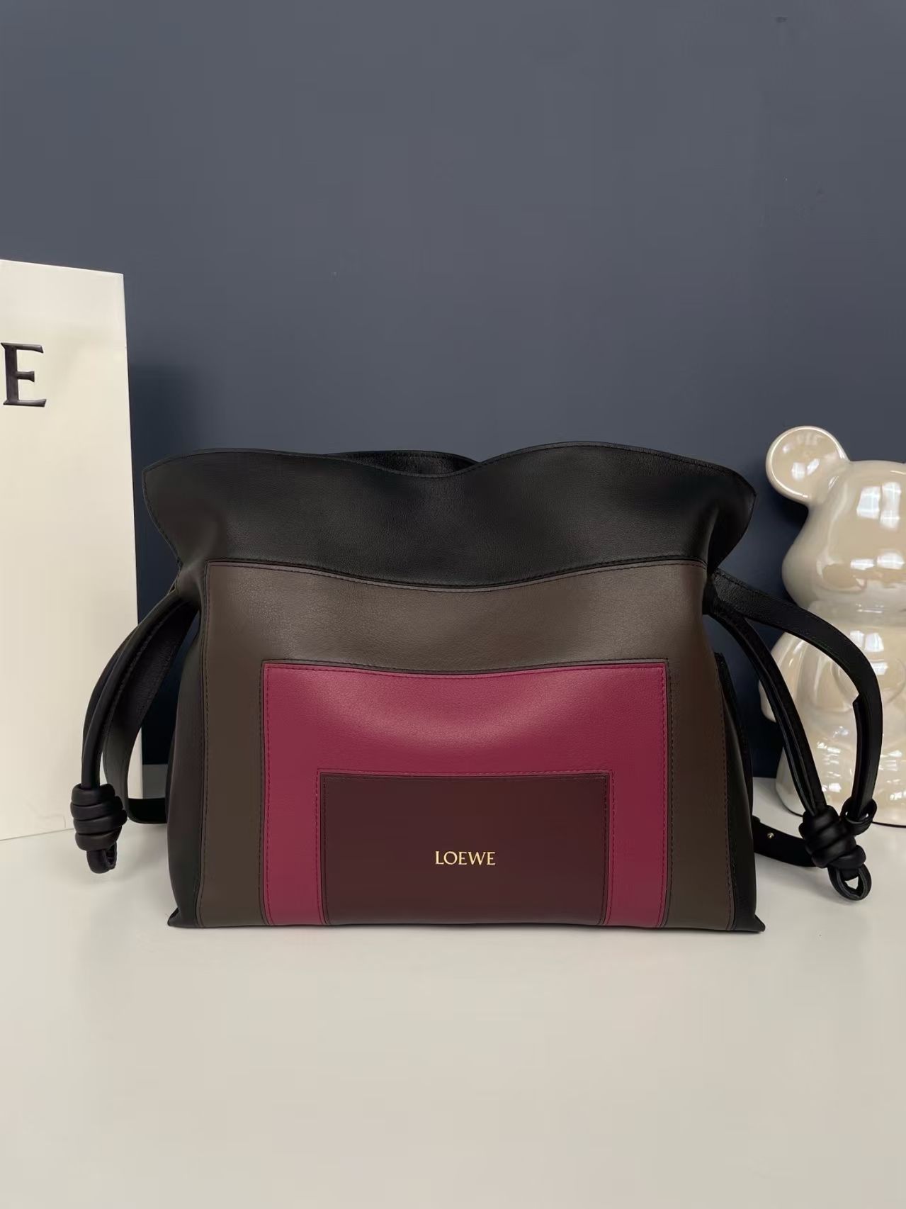 LOEWE Flamenco Clutch - Medium, Black & Burgundy Leather