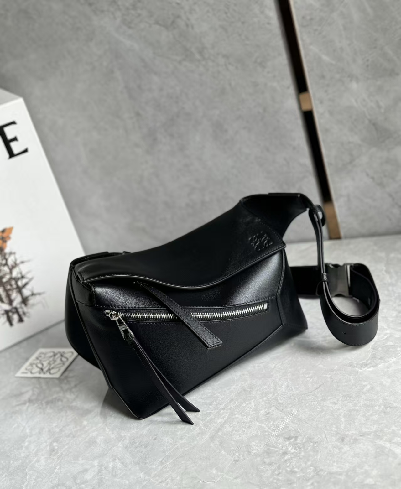 LOEWE Belt Bag - Small, Puzzle Edge Design, Black Classic Leather