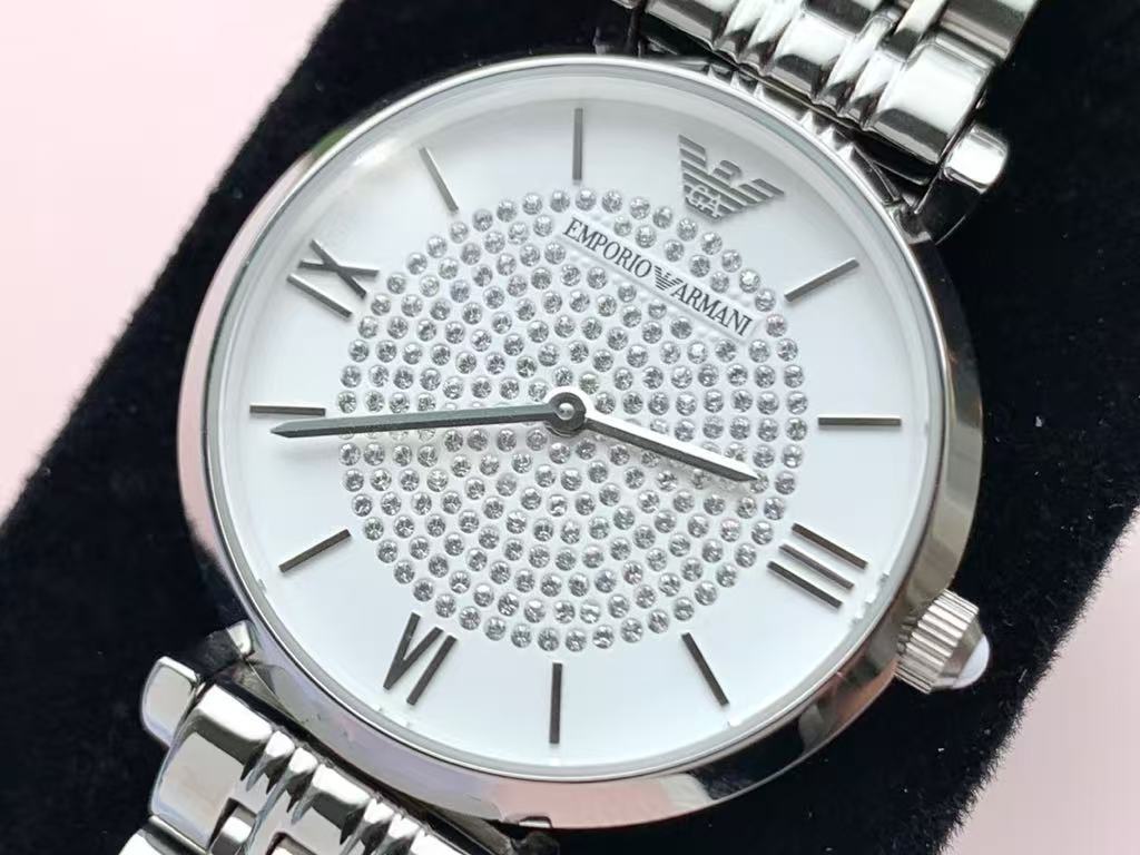 Emporio Armani Sparkling Stars Watch for Women | Crystal-Encrusted Bezel & Slim Steel Bracelet