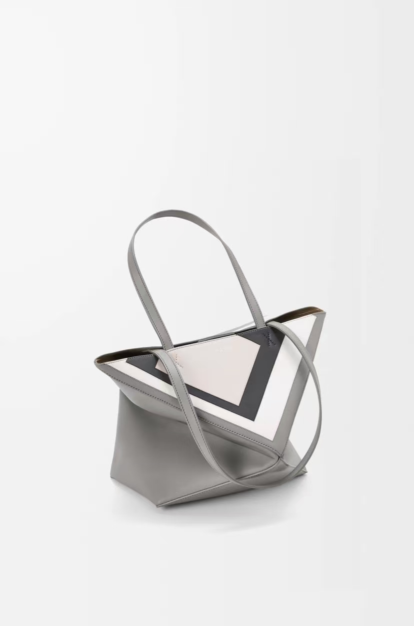 LOEWE Foldable Puzzle Bag - Medium, Grey & Light Spirit Grey Nappa Leather