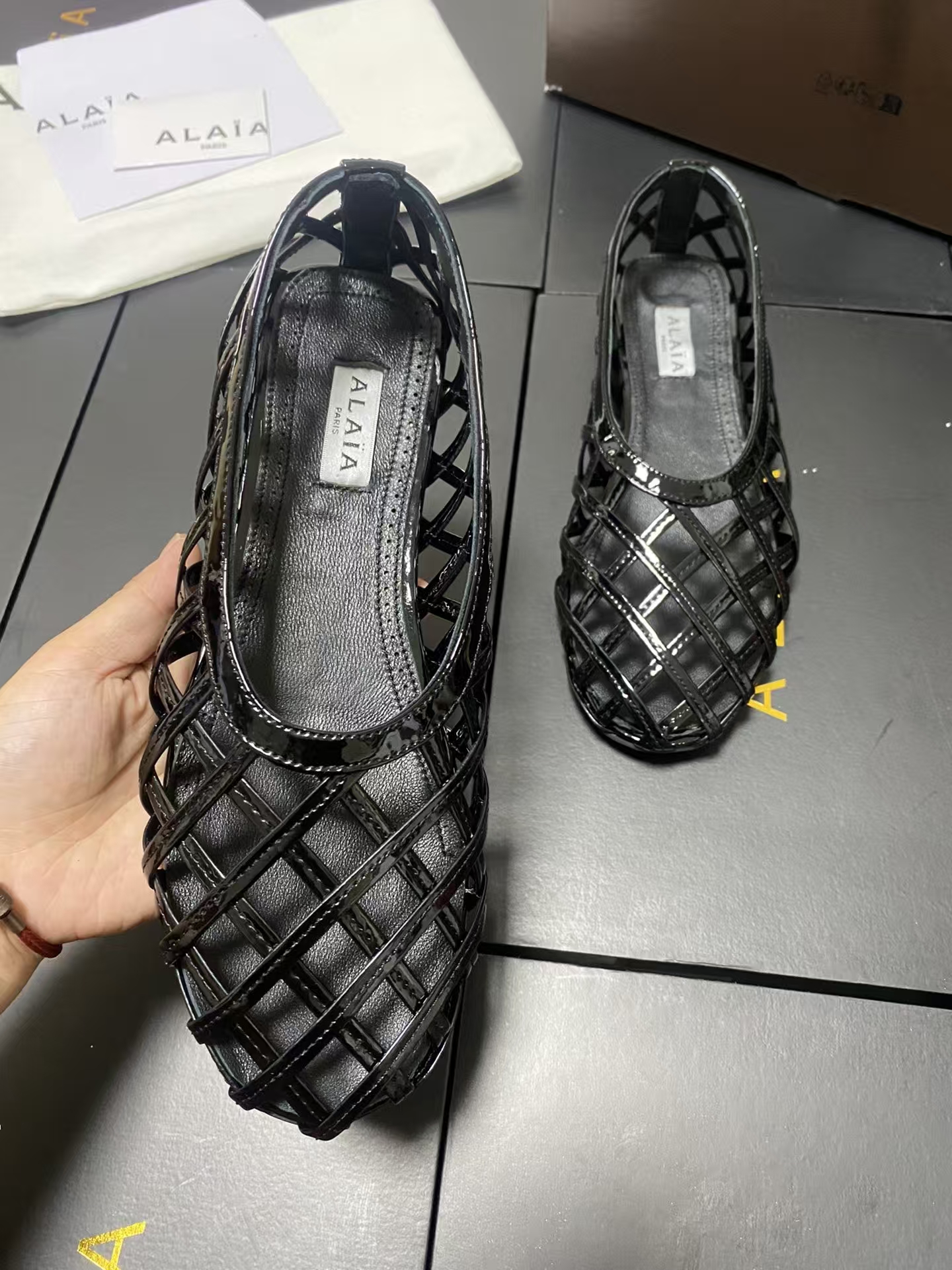 Alaïa Black Smocked-Band Ballet Flats | Women's Leather Slip-On Shoes