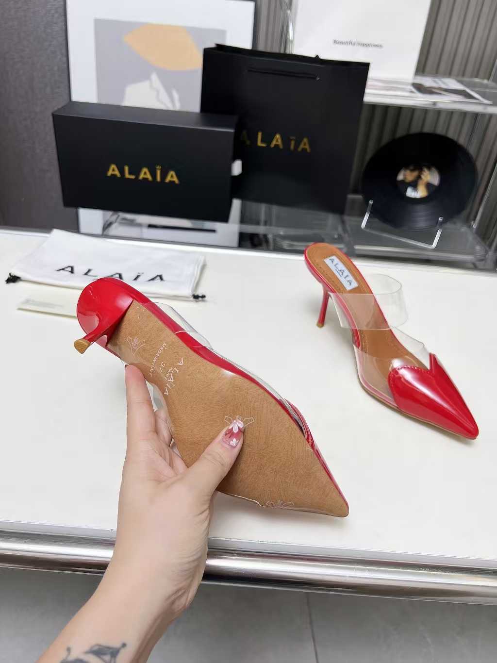 Alaïa Red Clear 9cm Stiletto Heeled Sandal | Transparent Pointed-Toe Evening Pump