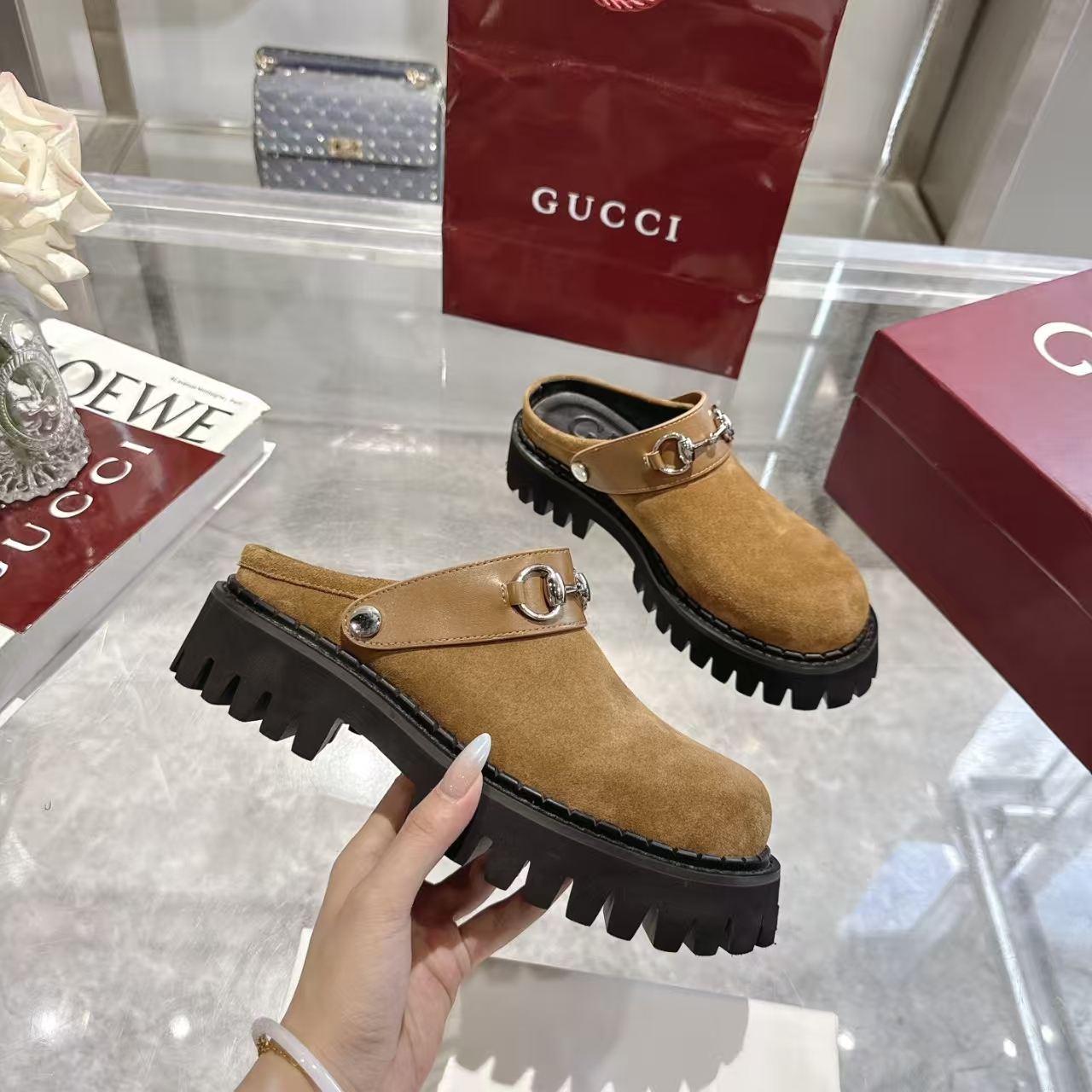 Gucci Horsebit Women's Brown Suede Mule | Slip-On Leather Loafers