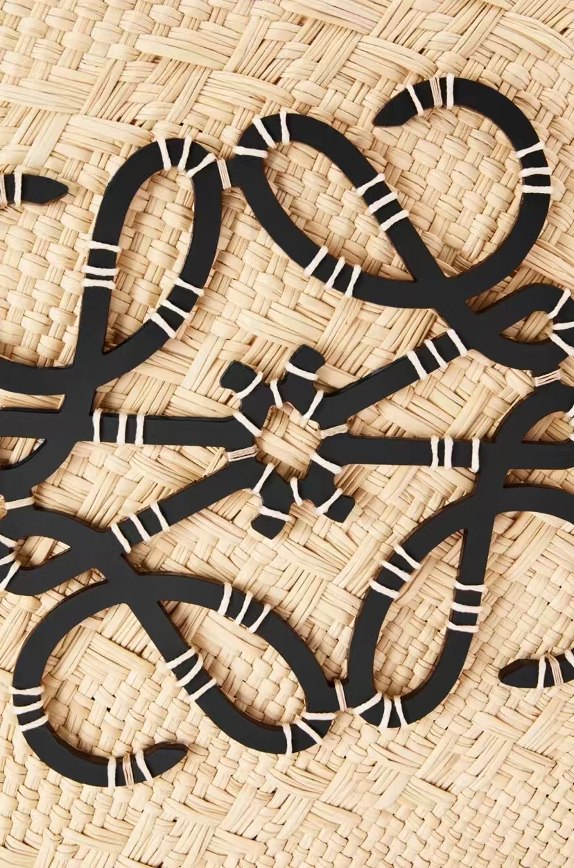 LOEWE Medium Basket Bag - Woven Iraka Palm Fibre, Calfskin Trim, Natural/Black