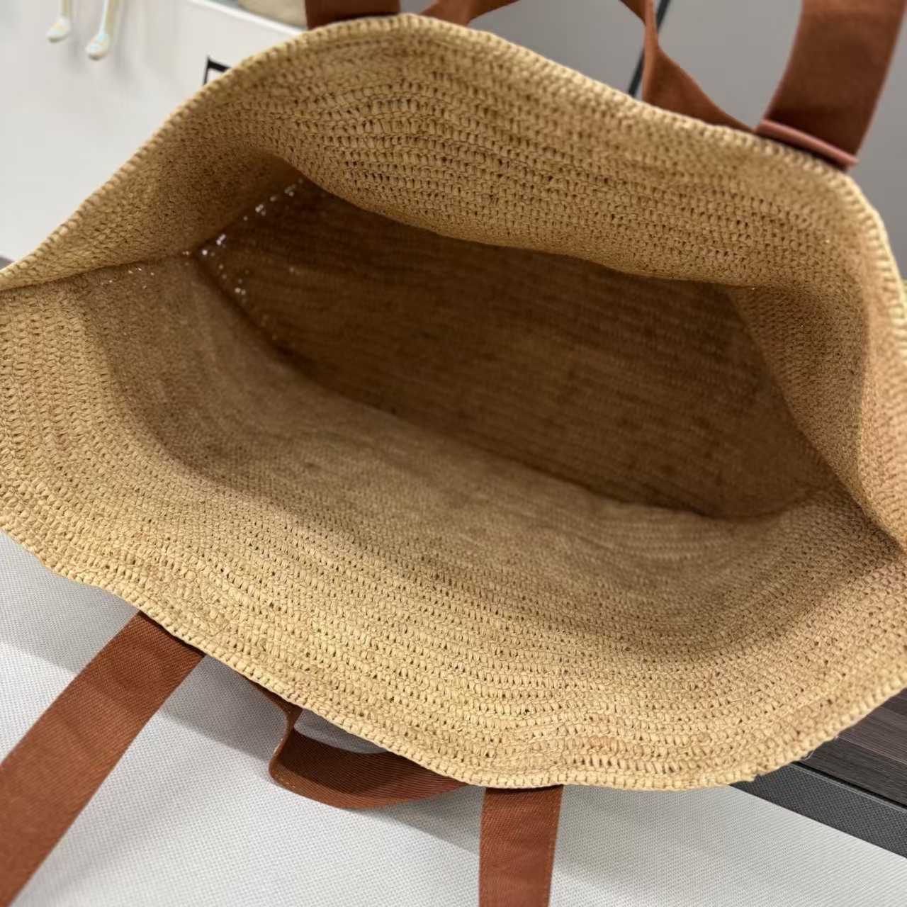 LOEWE Foldable Raffia Shopper Tote, Natural/Tan, Woven Straw