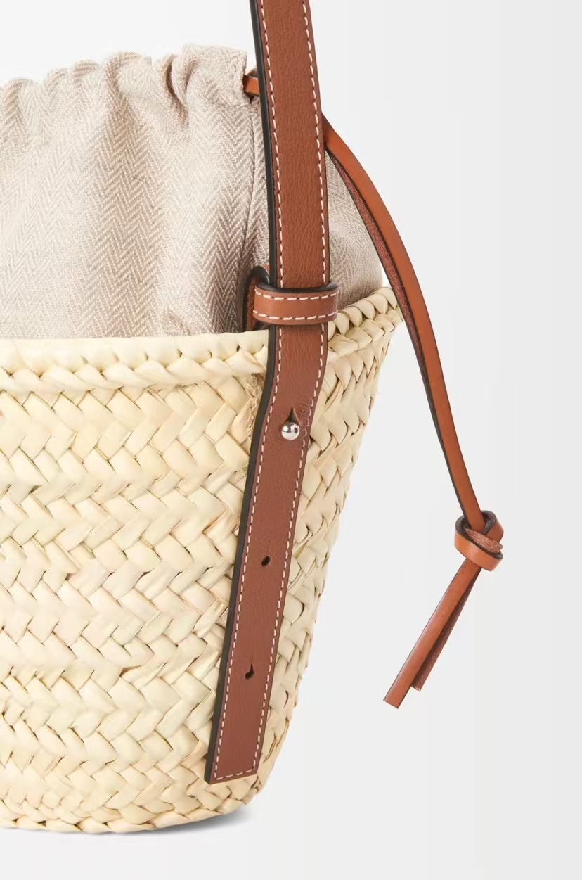 LOEWE Bucket Bag - Woven Palm Leaf, Leather Drawstring, Natural/Tan