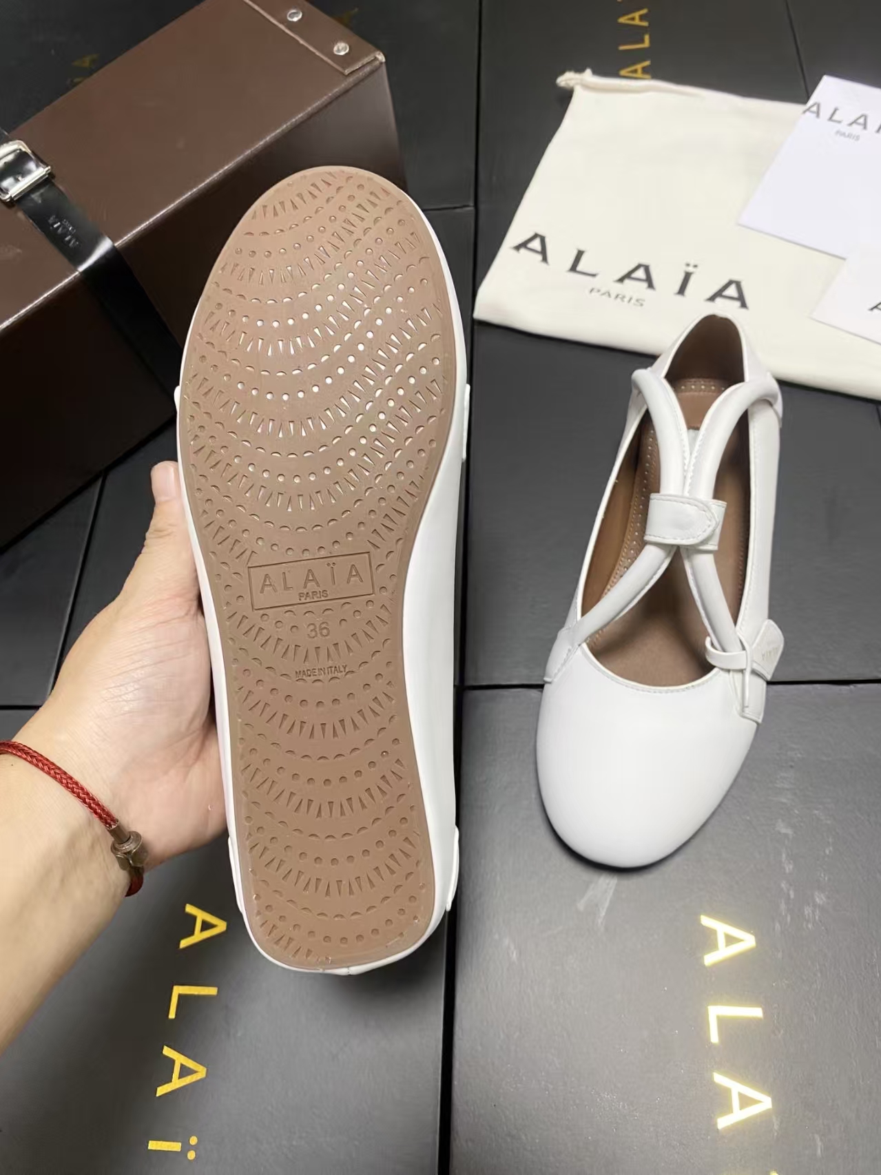 Alaïa White Ballet Flats | Leather Gathered-Toe Slip-Ons