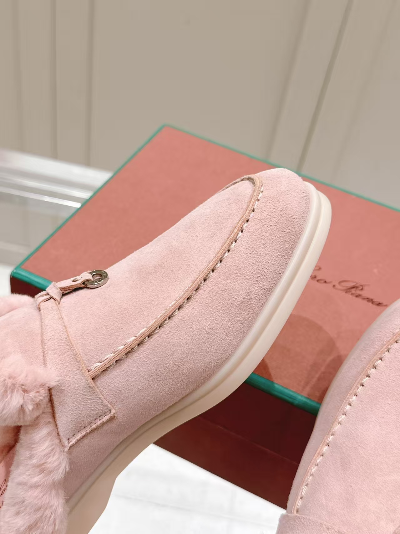 Loro Piana Light Grey Shearling Loafer Mule | Backless Cloud-Loft Slipper