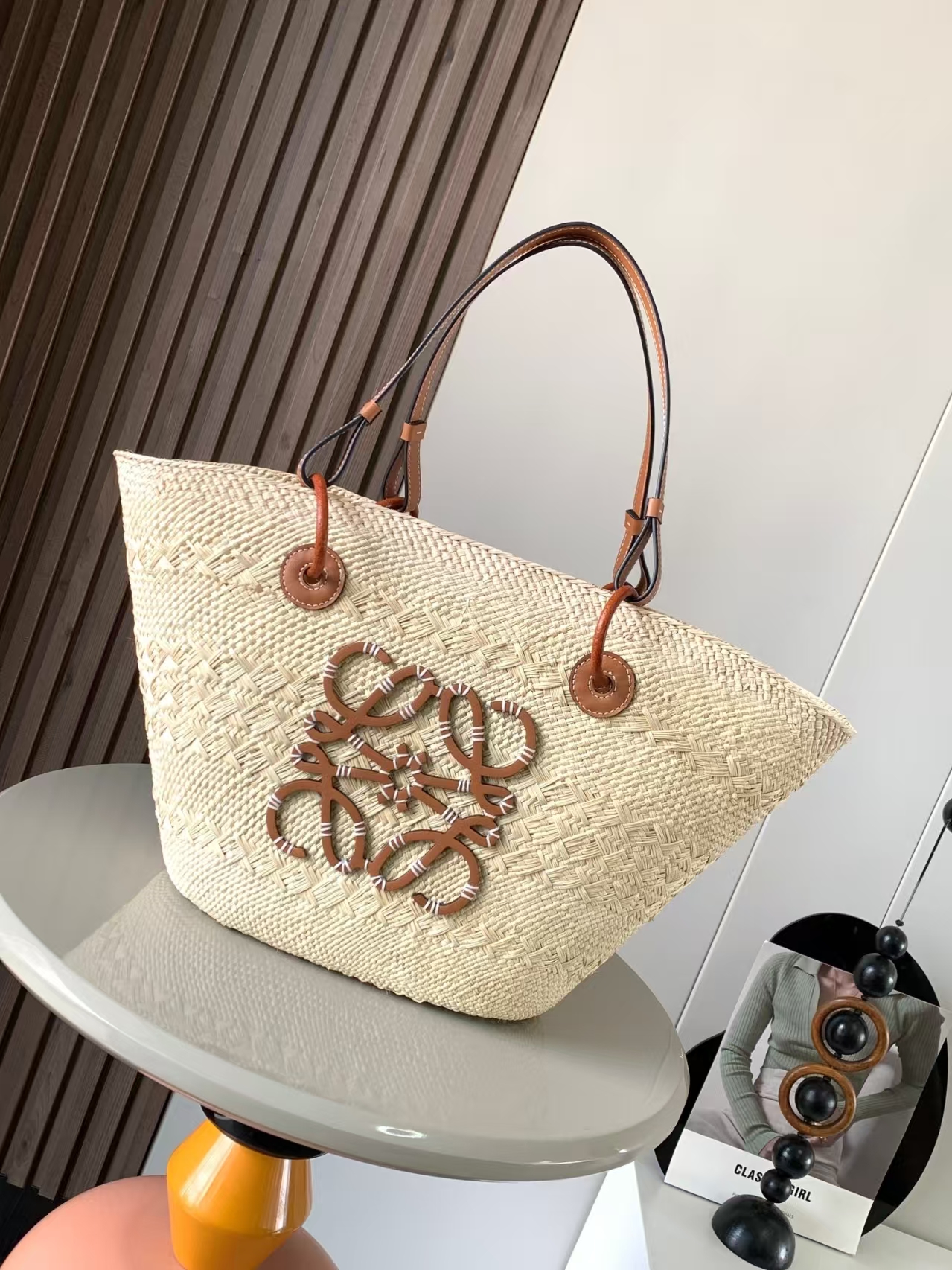 LOEWE Large Basket Bag - Woven Iraka Palm, Cowhide Trim, Natural/Tan
