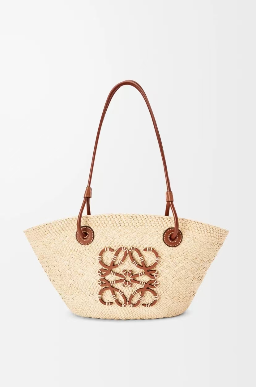 LOEWE Small Basket Bag - Woven Iraka Palm, Cowhide Trim, Natural/Tan