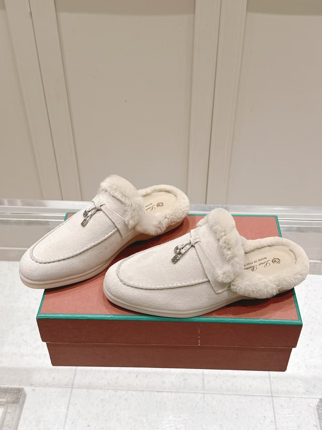 Loro Piana Oatmeal Shearling Loafer Mule | Backless Luxury Slipper