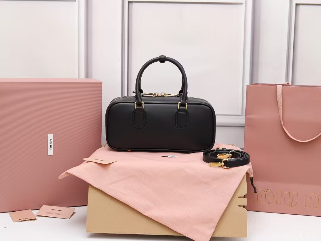 Black Arcadie Leather Bowling Bag