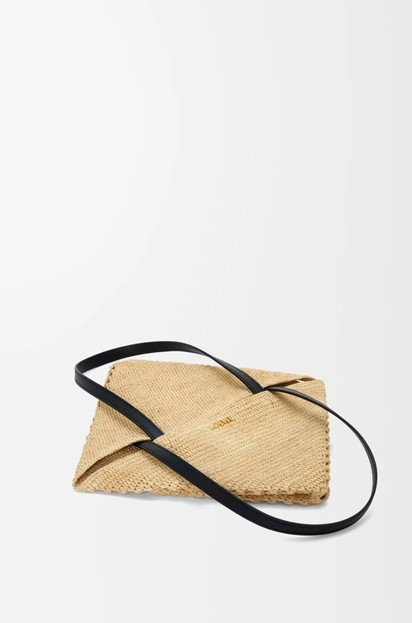 LOEWE Oversized Foldable Tote - Puzzle Collection, Natural/Black Raffia