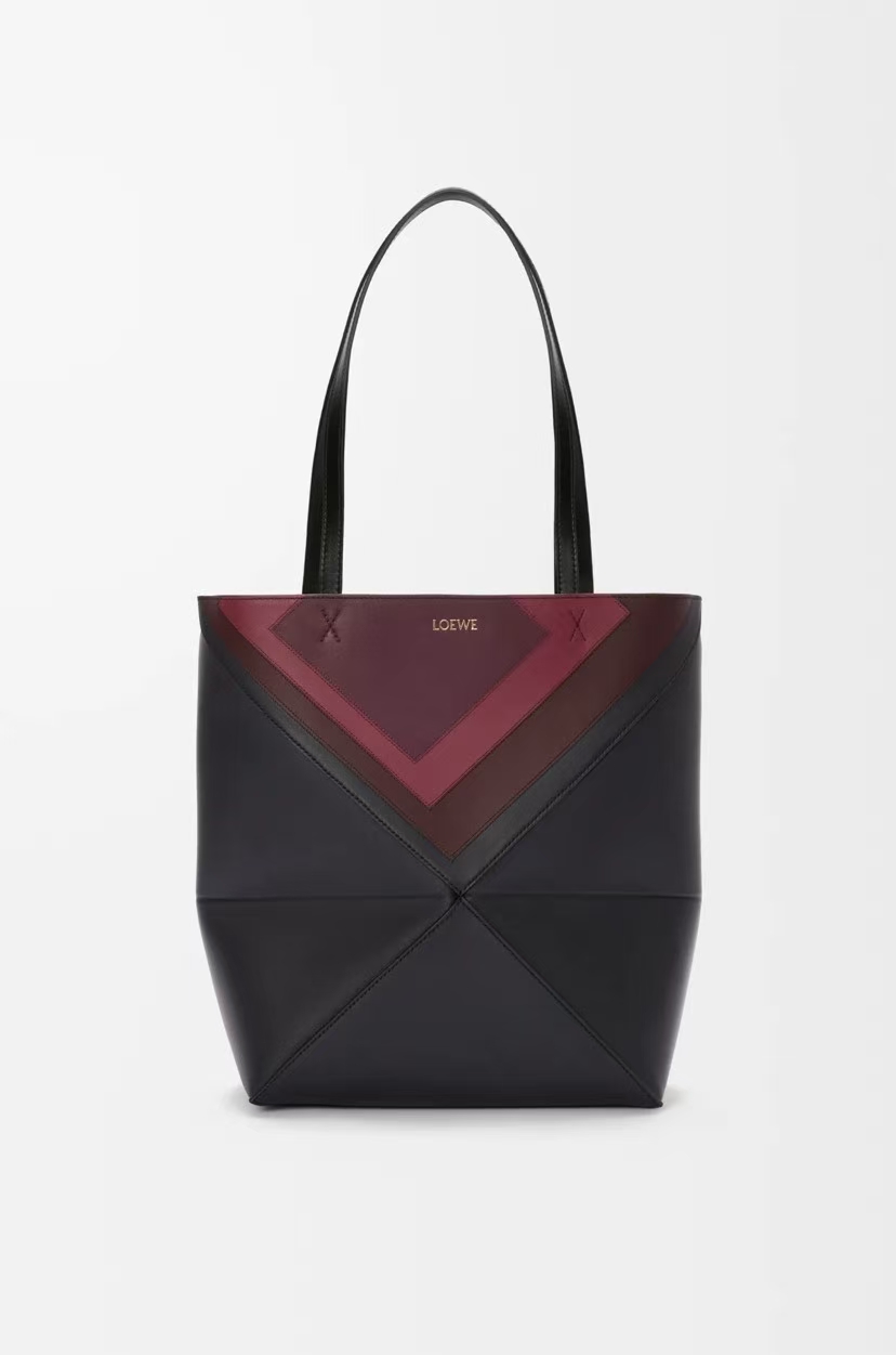 LOEWE Foldable Puzzle Bag - Medium, Black & Burgundy Nappa Leather