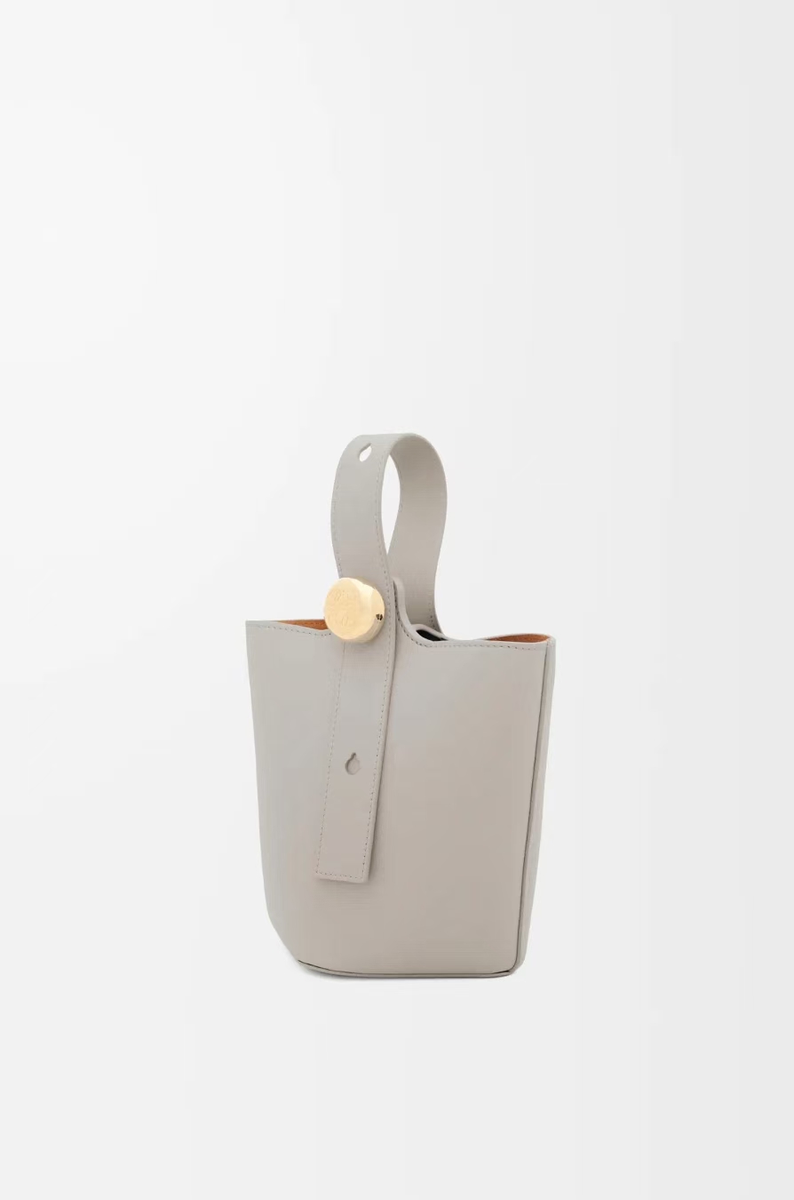 LOEWE Mini Bucket Bag - Silver Grey, Smooth Leather & Donut Chain