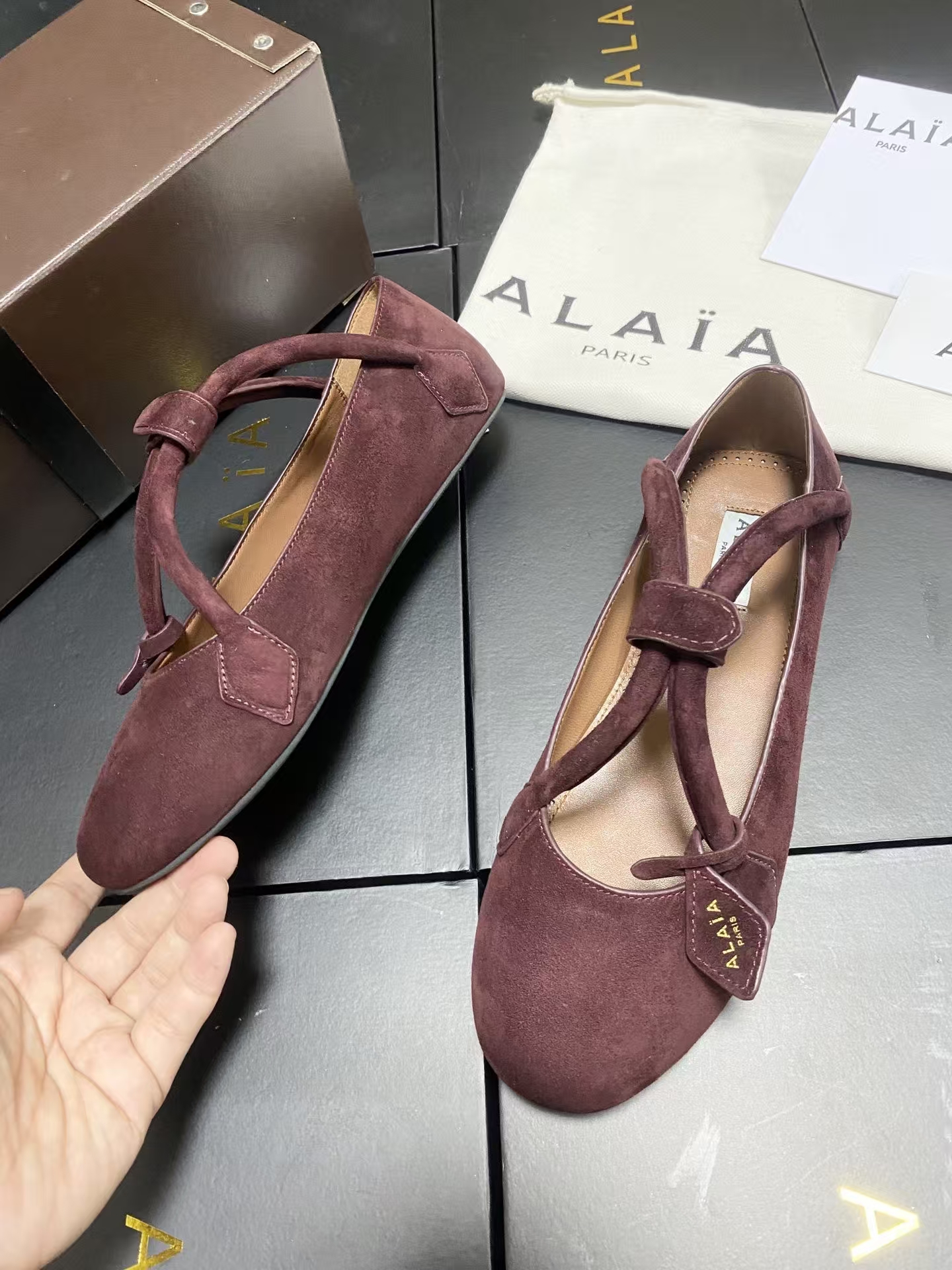 Alaïa Burgundy Ballet Flats | Signature Gathered-Toe Slip-Ons