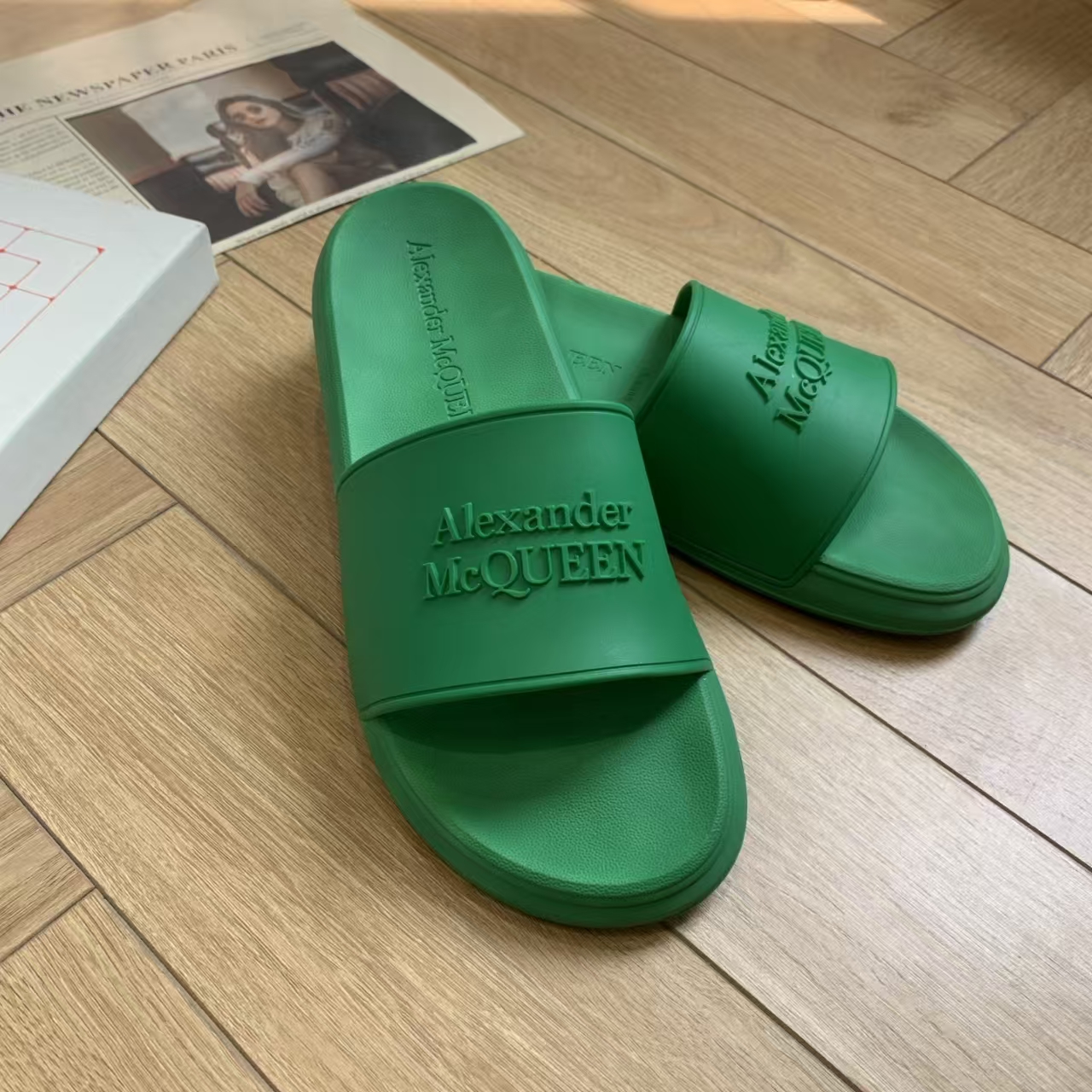 Alexander McQueen Green Slide Sandal | Embellished Leather Slipper