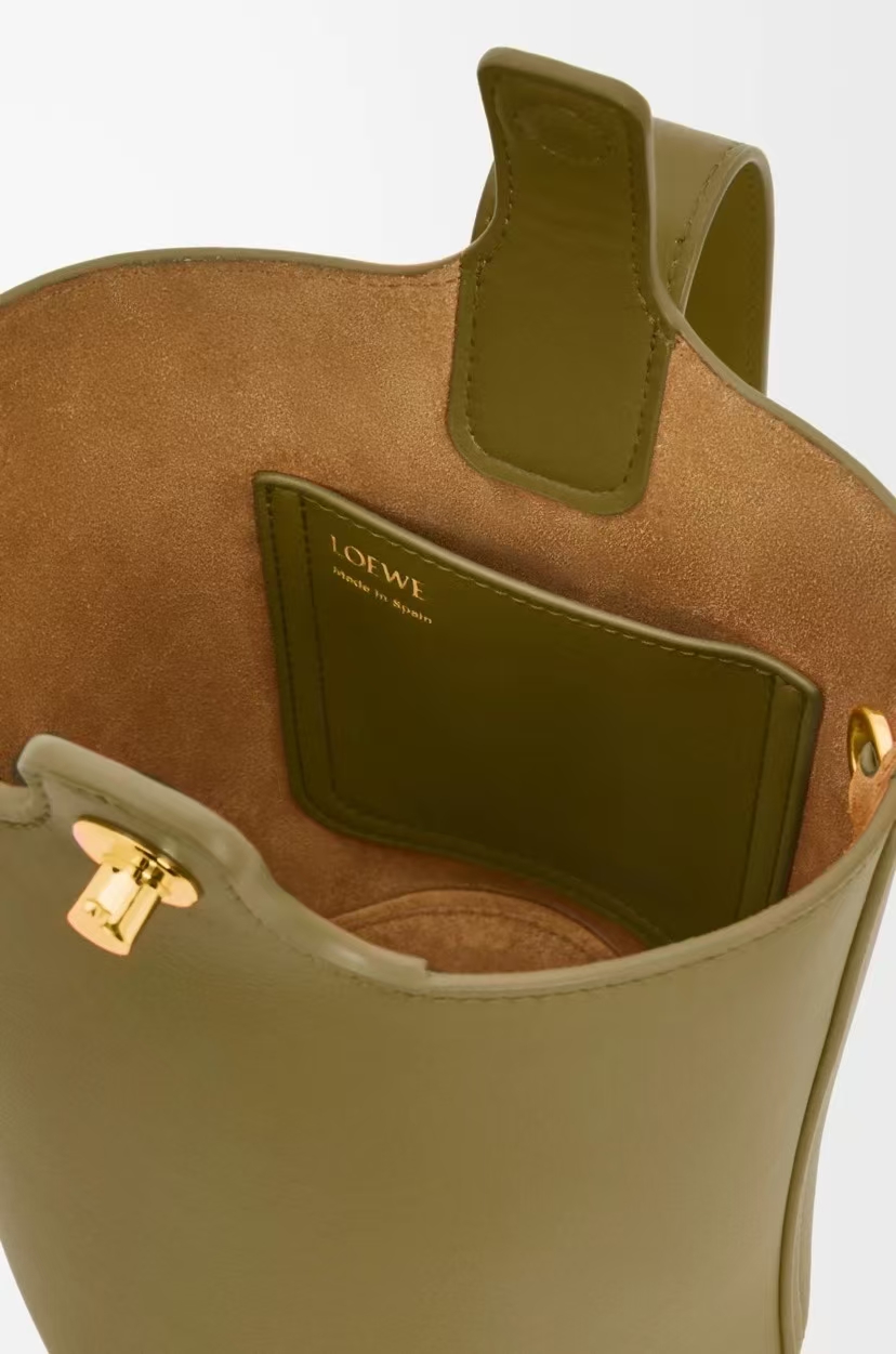 LOEWE Mini Bucket Bag - Olive Green, Smooth Leather & Donut Chain
