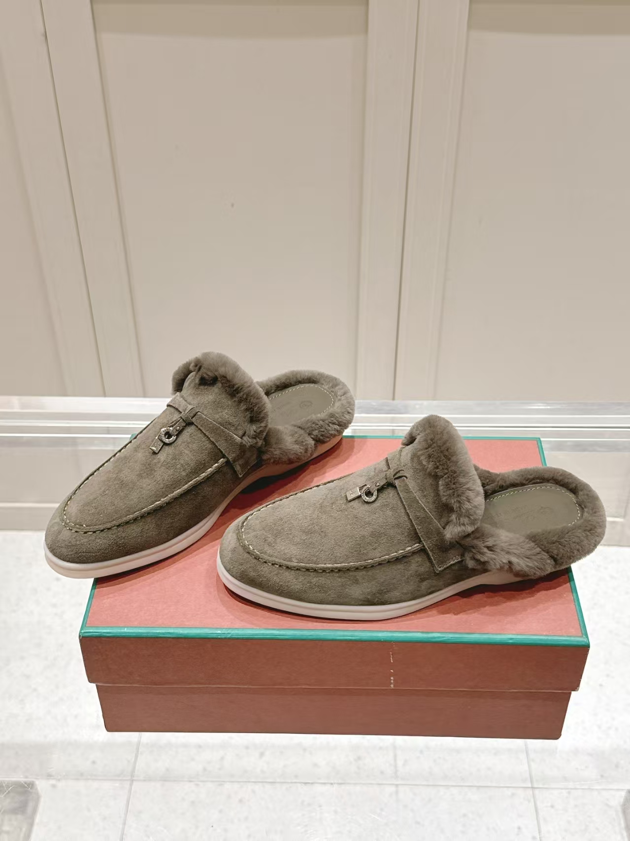 Loro Piana Olive Shearling Loafer Mule | Backless Utility-Chic Slipper