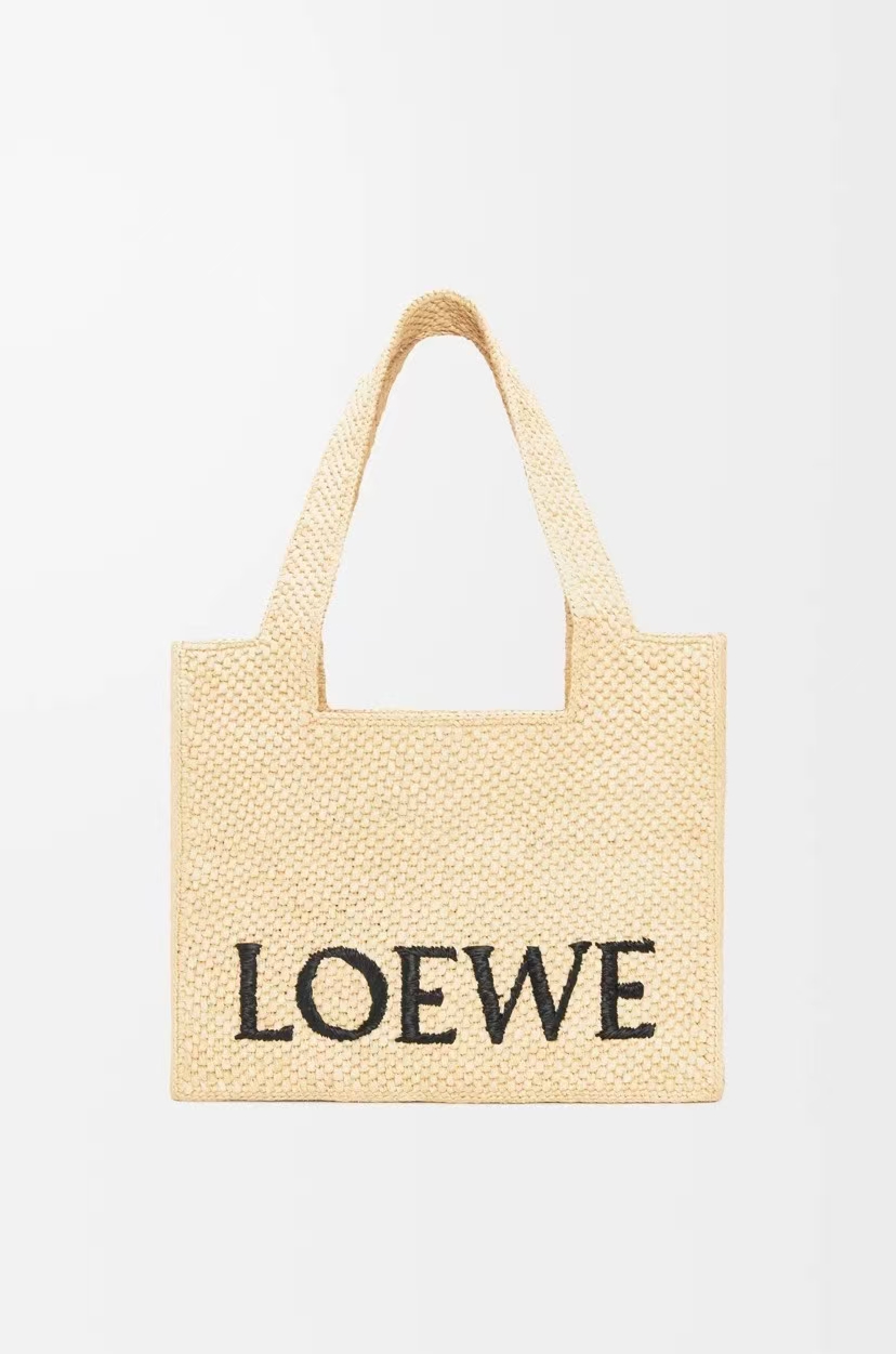 LOEWE Font Tote Bag - Medium, Natural Raffia & Logo Print